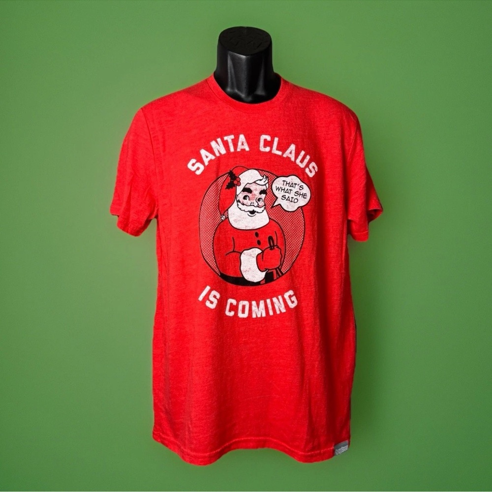 Tipsy Eleves "That's What She Said" Santa Claus Is Coming Red Men’s T-Shirt Sz M